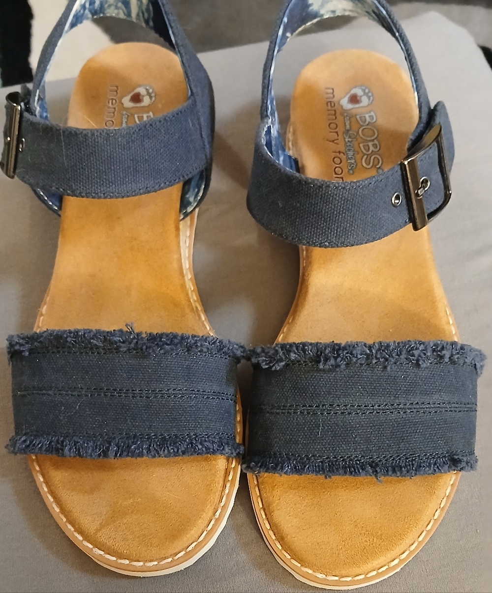 Skechers Blue Canvas Fringe Strap Women's Sandals